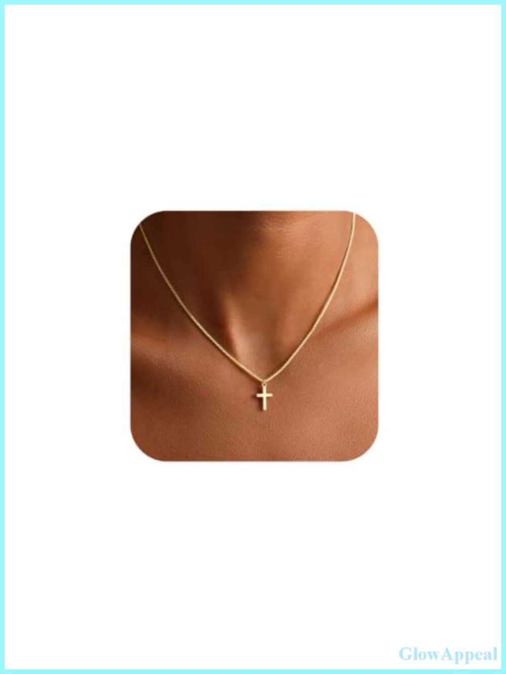 14K-Gold-Plated 3D Cross Necklace 18" Chain Dainty Pendant